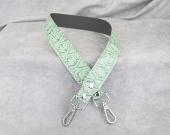Light Turquoise SW Diamonds Embossed genuine cowhide 1" wide Strap/purse bag strap/cross body strap/ cut resistant/ shoulder bag strap