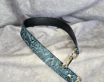 Teal Floral 5/8" wide Genuine Cowhide Leather replacement strap (narrow)cut-resistant/ leather bag strap/crossbody/shoulder/handbag strap