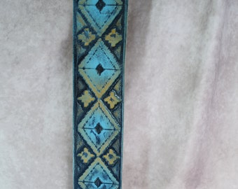 Blue Southwestern 2 1/4" wide Genuine Cowhide leather replacement strap/cut-resistant/ purse strap/bag strap/cross body/mother's day