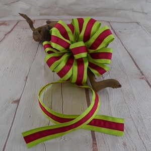 Bow/ 7&quot; Green and Majenta striped Grosgrain Bow / Decorations for Home/spring bow/spring wreath/ Christmas Bow