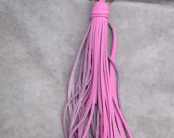 Leather tassel keychain/bag charm/flamingo pink / taffy pink genuine cowhide leather, coworker gift, teacher gift, Christmas gift