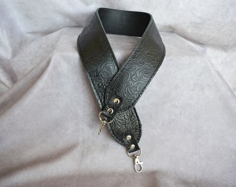 Leather Replacement strap/Black Floral Western Embossed Genuine Cowhide Leather strap/cut-resistant purse strap/bag strap/crossbody