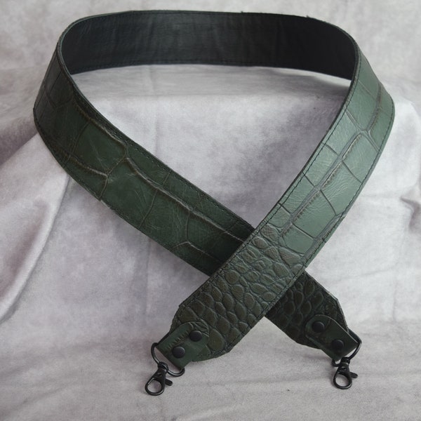 Dark Green Crocodile Embossed Genuine Cowhide Leather replacement strap/cut-resistant/leather purse strap/bag strap/crossbody strap