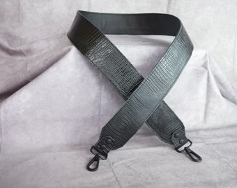 Black Lizard Embossed Genuine Cowhide Leather replacement strap/cut-resistant/purse strap/bag strap/shoulder handbag strap/ Mother's Day