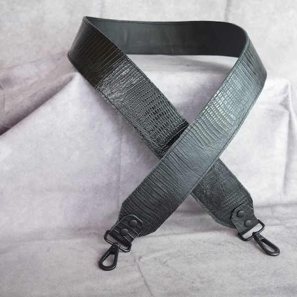 Black Lizard Embossed Genuine Cowhide Leather replacement strap/cut-resistant/purse strap/bag strap/shoulder handbag strap/ Mother's Day