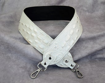 White with silver tipping 1 Gator Embossed genuine cowhide strap/cut-resistant Leather Replacement strap/ leather purse bag strap/crossbody/