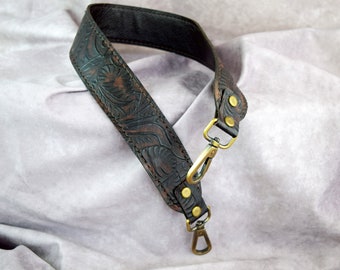 Leather strap/Mahogany, Chestnut Brown Western Floral Embossed genuine cowhide Leather replacement strap / cut-resistant/