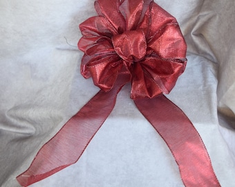 Bow / 8" Dark Red iridescent sheer wired bow/ Bow only / 2 1/2" wide ribbon/holiday decor / Christmas decor/ bow for wreath/Christmas bow