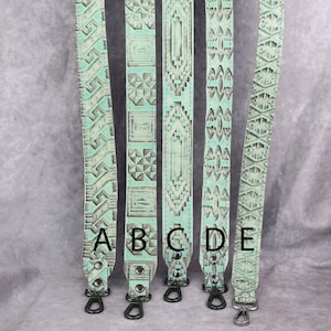 Lt Turquoise Southwestern Embossed Genuine Cowhide Leather replacement Strap/ bag strap/crossbody/leather purse strap, handbag strap