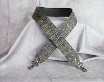 Dark Gray alligator Embossed genuine cowhide Leather replacement strap/cut-resistant/ purse strap/bag strap/crossbody strap/handbag strap