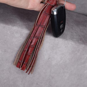 Leather tassel keychain/bag charm/red crocodile genuine cowhide leather, Christmas gift, coworker gift, teacher gift, birthday