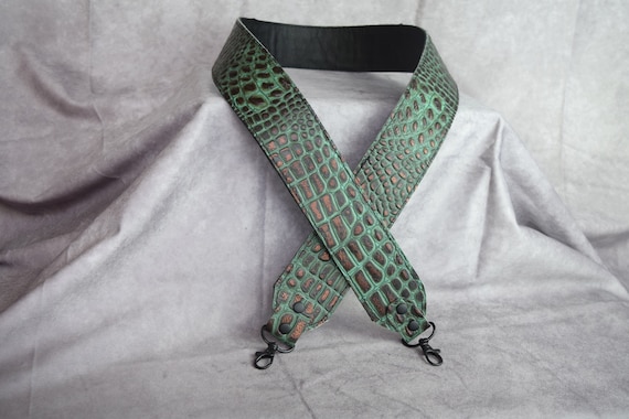 Teal Alligator Embossed Genuine Cowhide leather replacement strap/cut-resistant/leather purse strap/bag strap/crossbody strap/shoulder strap