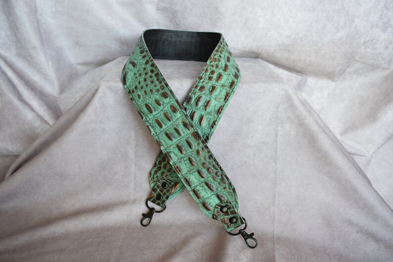 Teal Alligator Embossed Genuine Cowhide leather replacement strap/cut-resistant/leather purse strap/bag strap/crossbody strap/shoulder strap bild 2