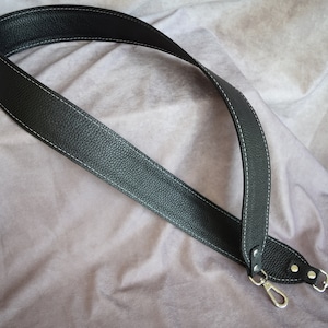 Solid Soft Black Genuine Cowhide Leather replacement strap/cut-resistant/ leather bag strap/crossbody/shoulder bag strap/white thread, dad