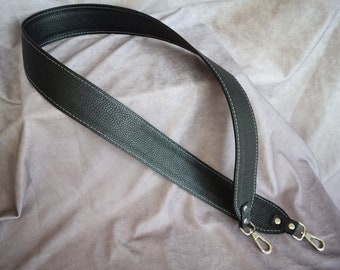 Solid Soft Black Genuine Cowhide Leather replacement strap/cut-resistant/ leather bag strap/crossbody/shoulder bag strap/white thread, dad