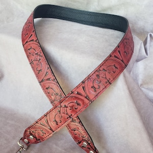 Leather Replacement strap/Burgundy and Black Embossed Genuine Cowhide strap/cut-resistant, purse strap/bag strap/crossbody, Mothers Day