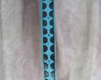 Blue Southwestern Cross 1 3/8" Embossed Genuine Cowhide leather replacement strap/cut-resistant/purse bag strap/shoulder strap/Mother's Day