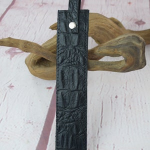 Book Mark, Embossed Genuine Cowhide Leather Book mark/ Gift for him; gift for her /Black Alligator Embossed leather/black leather back/dad
