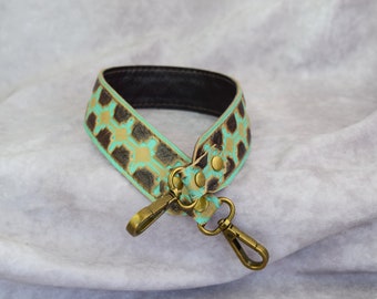 Southwestern Turquoise & Brown Cross 1 3/8" Embossed Genuine Cowhide leather replacement strap/cut-resistant/purse bag strap/shoulder strap