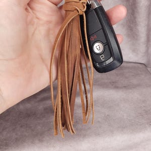 Leather tassel keychain/bag charm/ solid med brown genuine cowhide leather/back to school, Christmas gift, teacher gift, coworker gift