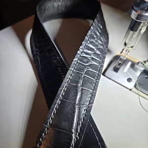 Black Crocodile Embossed Genuine Cowhide Leather replacement strap,cut-resistant, purse strap,crossbody, shoulder bag strap, Christmas/mom