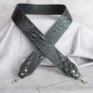 Black Alligator Embossed Genuine Cowhide Leather replacement strap,cut-resistant, purse strap,crossbody,shoulder bag strap, Mother's Day/dad