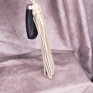 Leather tassel keychain/bag charm/ gold and cream soft genuine cowhide leather/back to school/ coworker teacher gift, Christmas gift,