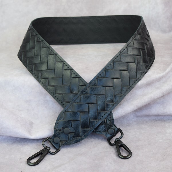 Cuir de vachette véritable gaufré tressé noir/bracelet résistant aux coupures/anse de sac en cuir/bandoulière, bandoulière, sac à main, fête des mères