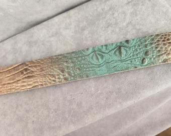 Turquoise and bronzed brown gator embossed Genuine cowhide Leather Replacement strap/leather purse strap/bag crossbody strap/cut-resistant