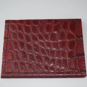 Wallet, Leather cardholder/ minimalist/ Genuine cowhide leather/business card holder/ gift for him or her,Red (sm)embossed crocodile leather