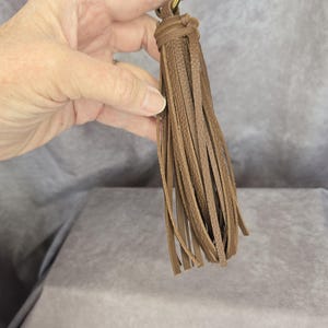 Leather tassel keychain/bag charm/ saddle brown pebble genuine cowhide leather, Christmas gift, coworker gift, teacher gift, birthday