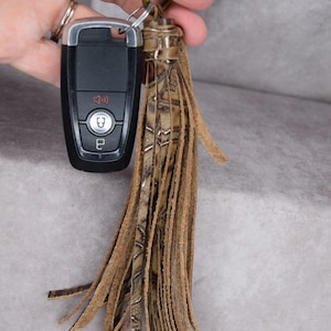 Leather tassel keychain/bag charm/Brown/gold roses genuine cowhide leather/back to school/ backpack tassel/ holiday