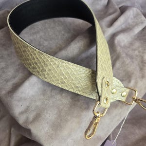 Purse Strap 1.5" x 25.75" Leather bag strap, champagne python embossed Genuine Cowhide leather In Stock & Ready to Ship, Cut-Resistant Strap
