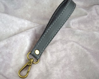 Leather Key chain, Solid Gray Smooth Genuine Cowhide Leather strap/ Wristlet strap, Cut Resistant, Mother's Day gift