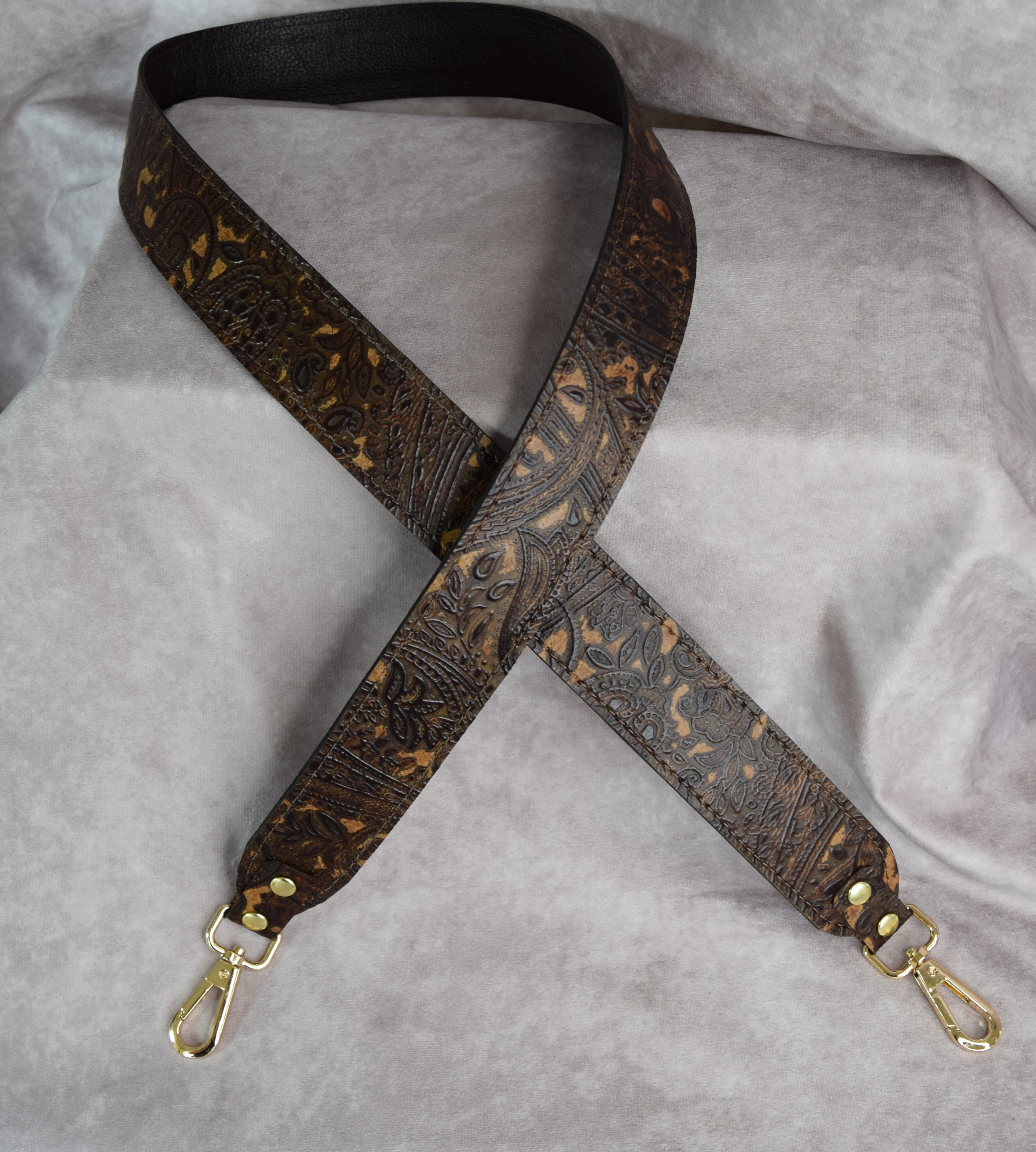 Leather Replacement Strap/sepia Brown Paisley Embossed  display picture 2
