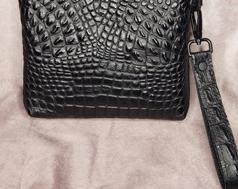 Claude Bag - Black Crocodile Print - Bovine leather - Octobre Éditions