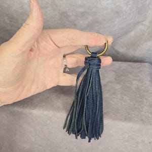 Leather tassel keychain/bag charm/ oxford navy pebble genuine cowhide leather, Christmas gift, coworker gift, teacher gift, birthday