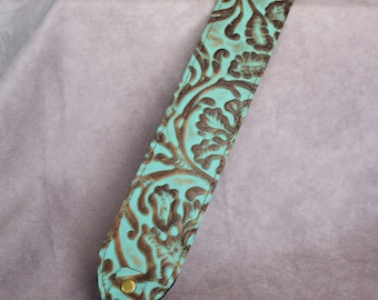 Turquoise and Brown Floral leaves embossed genuine cowhide Leather replacement strap,cut-resistant/ purse strap/bag strap/Mother's day gift