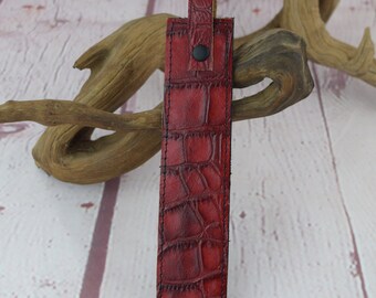 Bookmark/ Embossed Genuine Cowhide Leather Bookmark/ Gift for him/Mother's Day Gift/ Red Crocodile Embossed Leather/Black leather back/