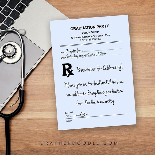 Editable Prescription Invitation - PharmD - Pharmacy Nurse NP Doctor Invitation - Prescription Pad Invite - Printable - Graduation