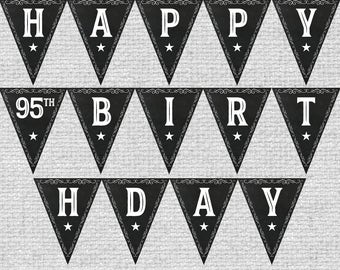 Vintage 95th Birthday Banner - 95th Birthday Pennant Banner - 95th Birthday - 8x10 - 1929 Birthday - Instant Download - Printable