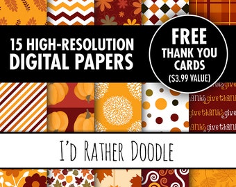 15 Fall Digital Papers Thanksgiving FREE Thank You Cards Mixed Patterns Backgrounds 12x12 Personal Use Commercial License Available F01