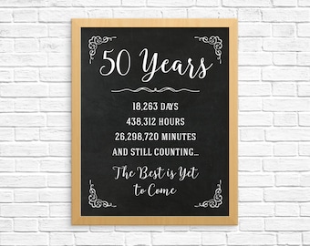 50th Anniversary Gift - 50th Year Wedding Anniversary - 50th Anniversary Sign - Anniversary Chalkboard - Anniversary Numbers Stats