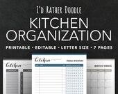 Printable Kitchen Organization Pages - Kitchen Organizing - Editable - Instant Download - IdRatherDoodle - I'd Rather Doodle