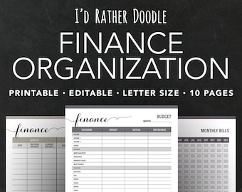 Printable Finance Organization Pages - Financial Organizing - Financial Planning - Editable - Instant Download - IdRatherDoodle