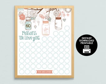 60 Reasons Why We Love You - Mason Jars - Reasons We Love You - 60 Reasons - Printable Poster - Birthday - Anniversary - Digital Sign