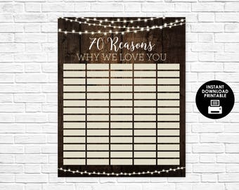 70 Reasons Why We Love You - Wood and Lights - Reasons We Love You - 70 Reasons - Printable Poster - Birthday - Anniversary - Digital Sign