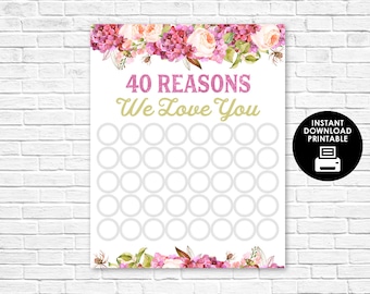 40 razones por las que te amamos - flores de acuarela Boho - Razones por las que te amamos - 40 razones - signo digital imprimible - cumpleaños - aniversario