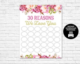 30 Reasons Why We Love You - Boho Watercolor Flowers - Reasons We Love You - 30 Reasons - Printable Digital Sign - Birthday - Anniversary