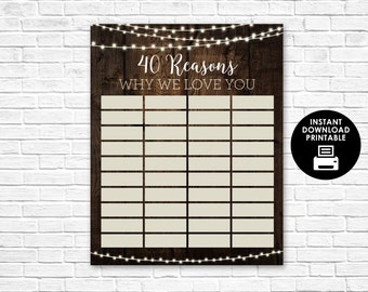 40 Reasons Why We Love You - Wood and Lights - Reasons We Love You - 40 Reasons - Printable Poster - Birthday - Anniversary - Digital Sign